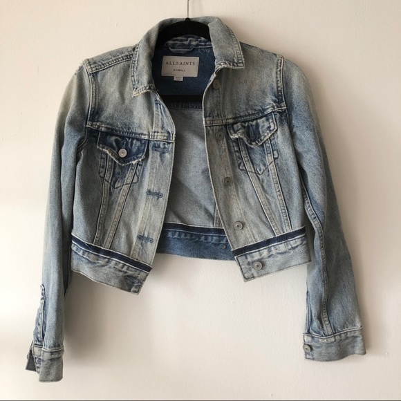 AllSaints Hay cropped denim jacket blue size XS